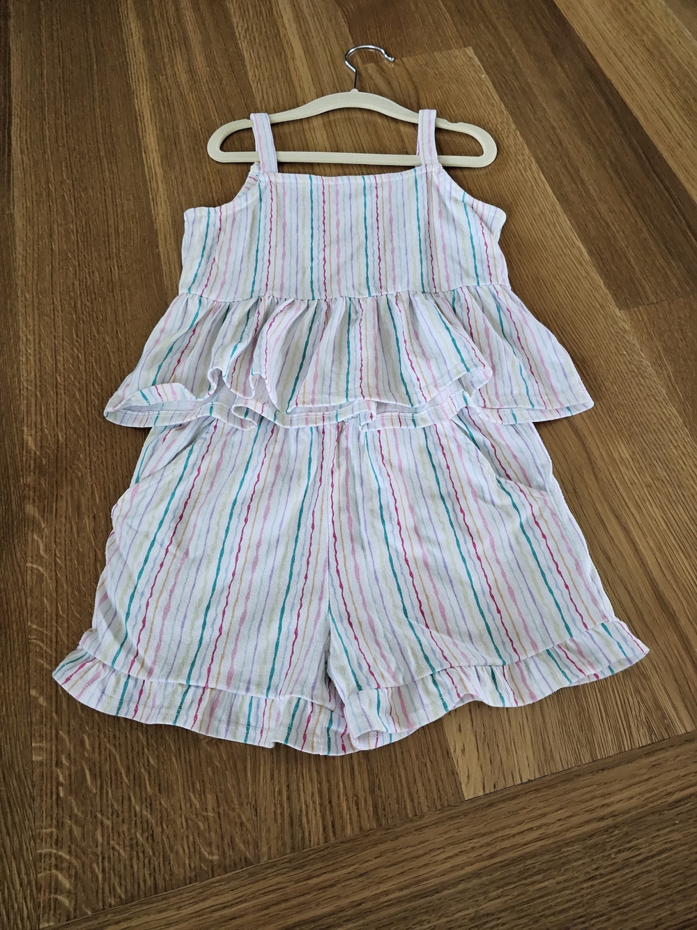 wonder nation White Multi-Stripe Ruffle Tank & Shorts Set